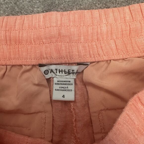 Athleta Retreat 100% Linen Jogger Pant 4 Sunset Glow Coral Travel Beach Casual - Picture 5 of 12